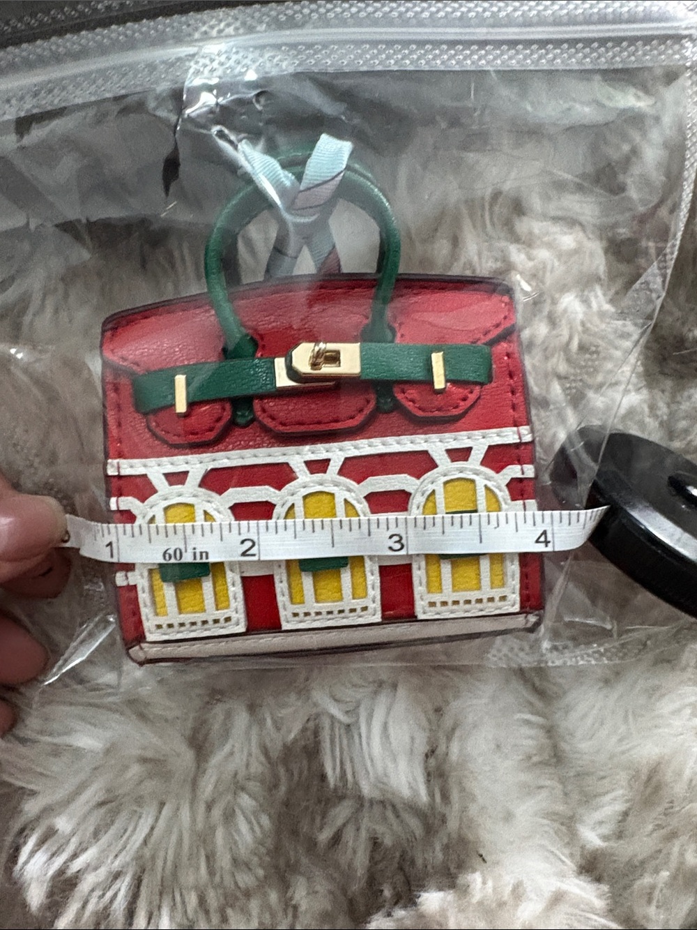 Red Decorative Mini Satchel Handbag with Green Accents Bag Charm - Picture 3 of 4
